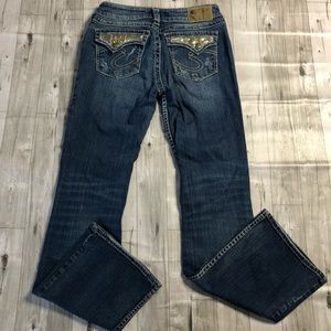 Silver Jeans Womens 28 Suki Surplus Distressed Bootcut Sequins Jeans